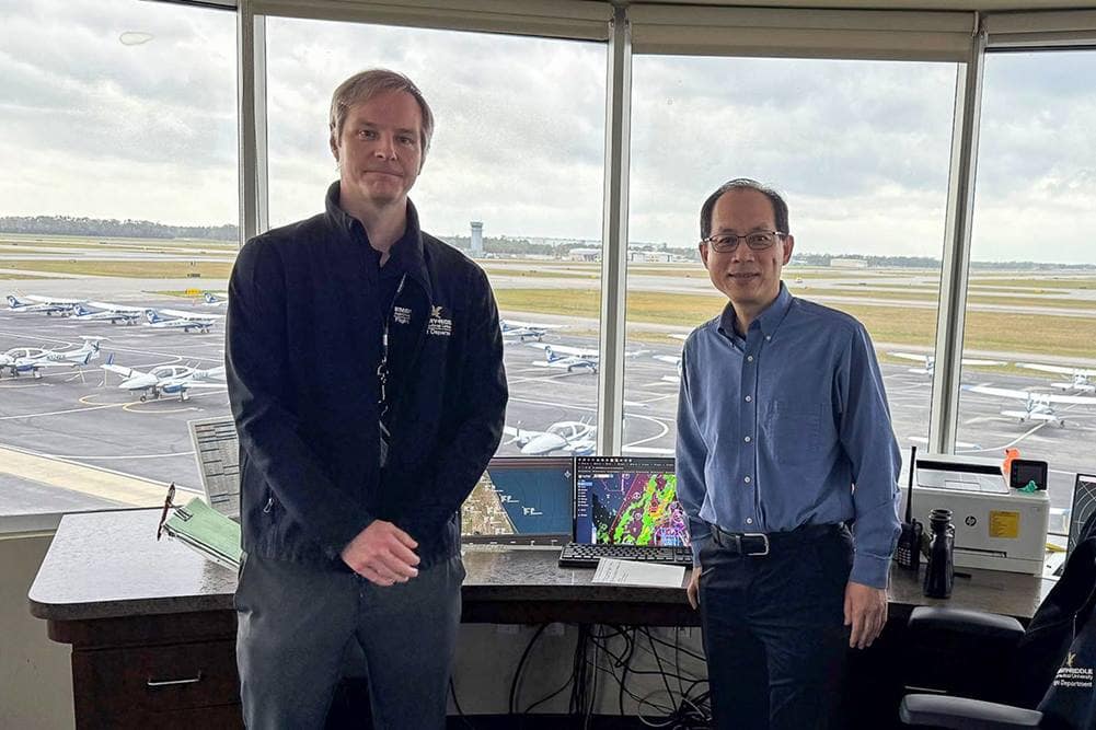 Schneider and Liu have developed a system that transcribes aviation radio communications speech with high accuracy. (Photo: Embry‑Riddle/Melanie Stawicki Azam)