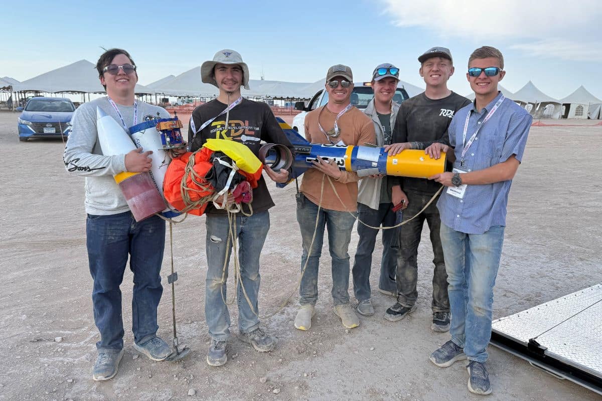 Members of the team recover their rocket after a successful launch at IREC 2025. (Photo: Embry‑Riddle/Mark Benton)
