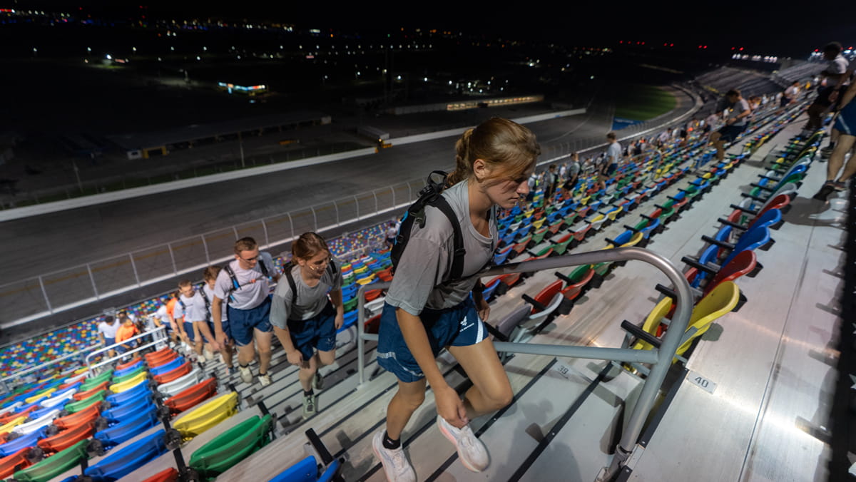 Almost 800 cadets and midshipmen completed a 9/11 memorial stair climb at Daytona International Speedway. (Photo: Embry-Riddle/David Massey)