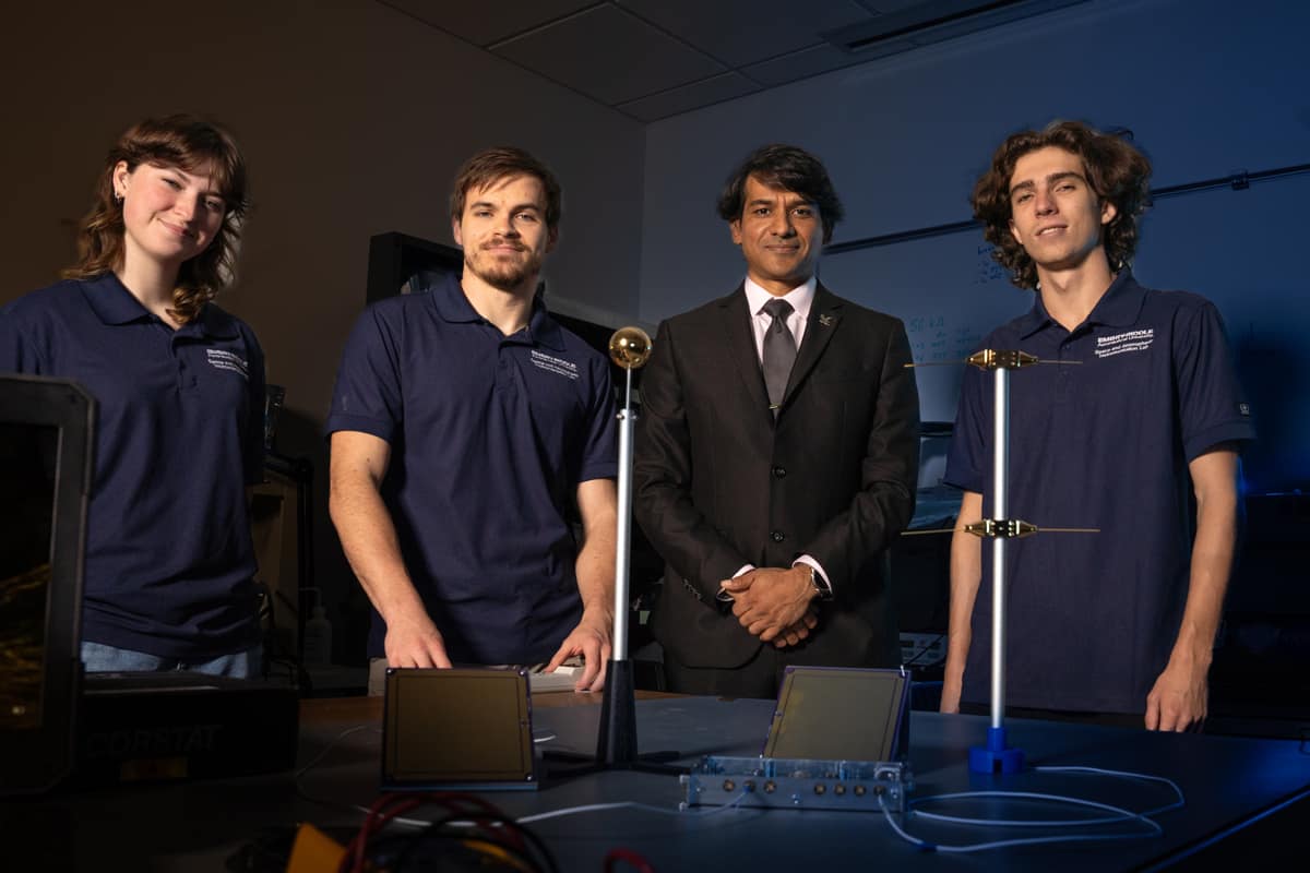Dr. Aroh Barjatya, Nathan Graves, and students Skylar Wardlaw and Ian Hollander in a project that will send Langmuir probes to Mars.