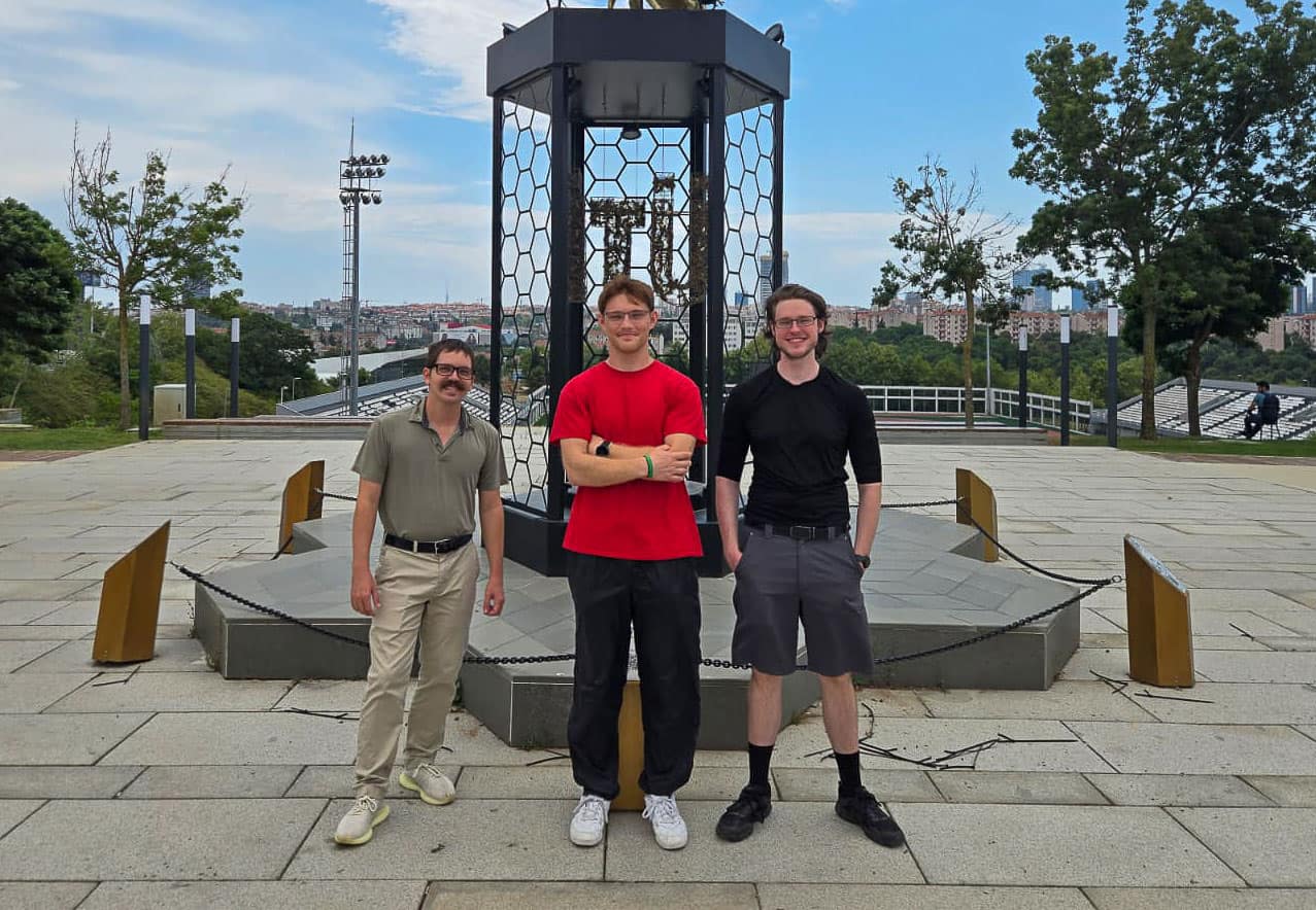 Embry-Riddle students Quentin Goss (left), Ryle Traub (center) and John M. Thompson (right) pose for a photo at Instanbul Technical University.