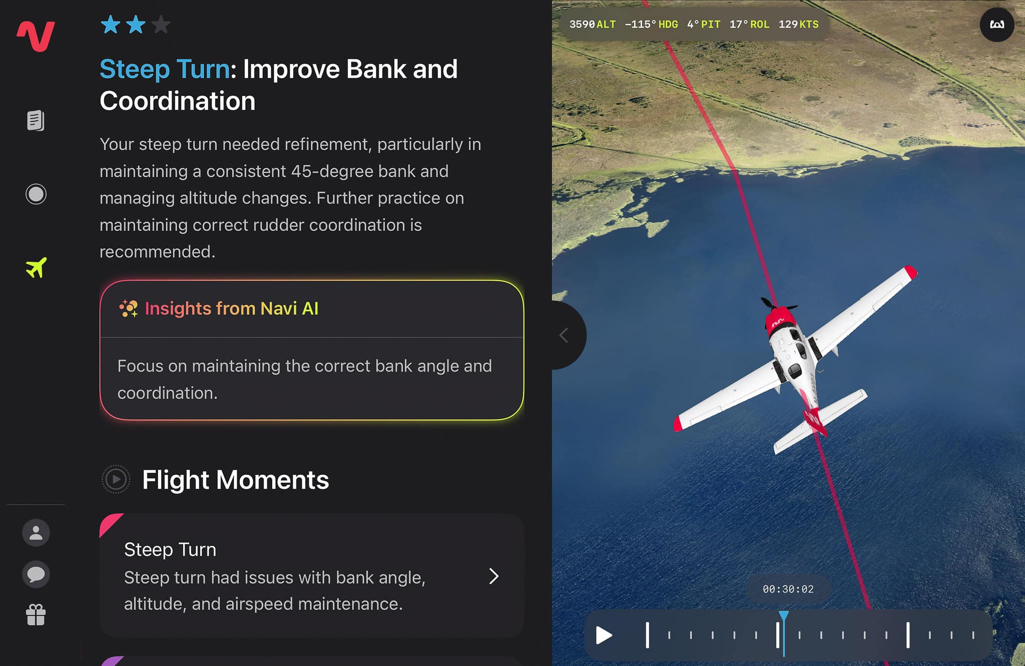 Screenshot of an AI-powered flight simulation software.