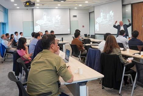 Dr. Andrew Aldrin lectures students on space operations.