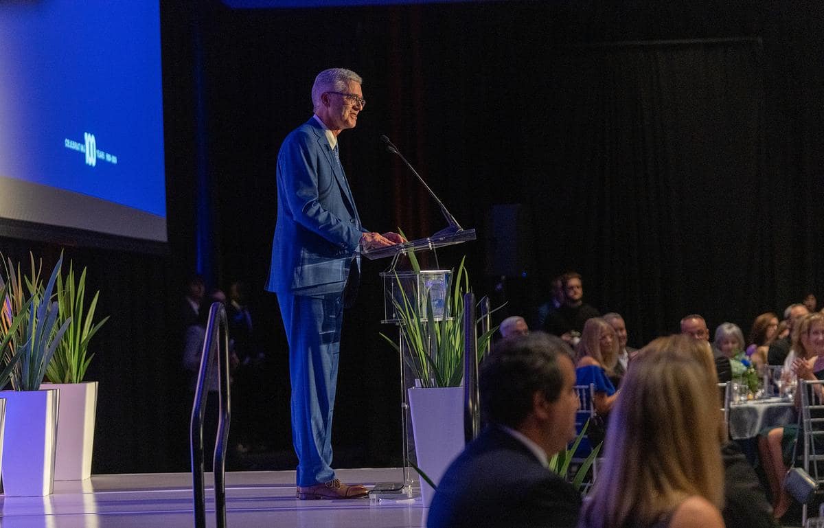 Embry-Riddle President P. Barry Butler at podium at the gala event.
