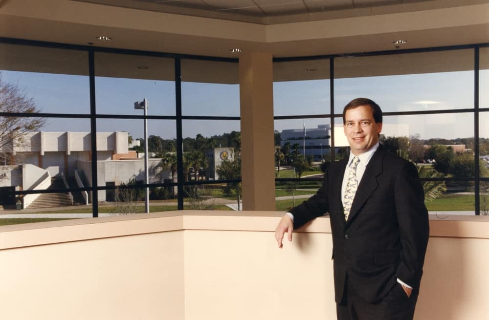 Sliwa stands in Capt. Willie Miller Instructional Center.