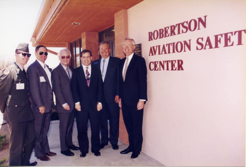 Group in front of Robertson Aviation Safety Center at Embry-Riddle's Prescott Campus.
