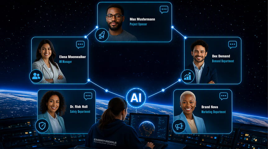 Graphic of five AI avatars