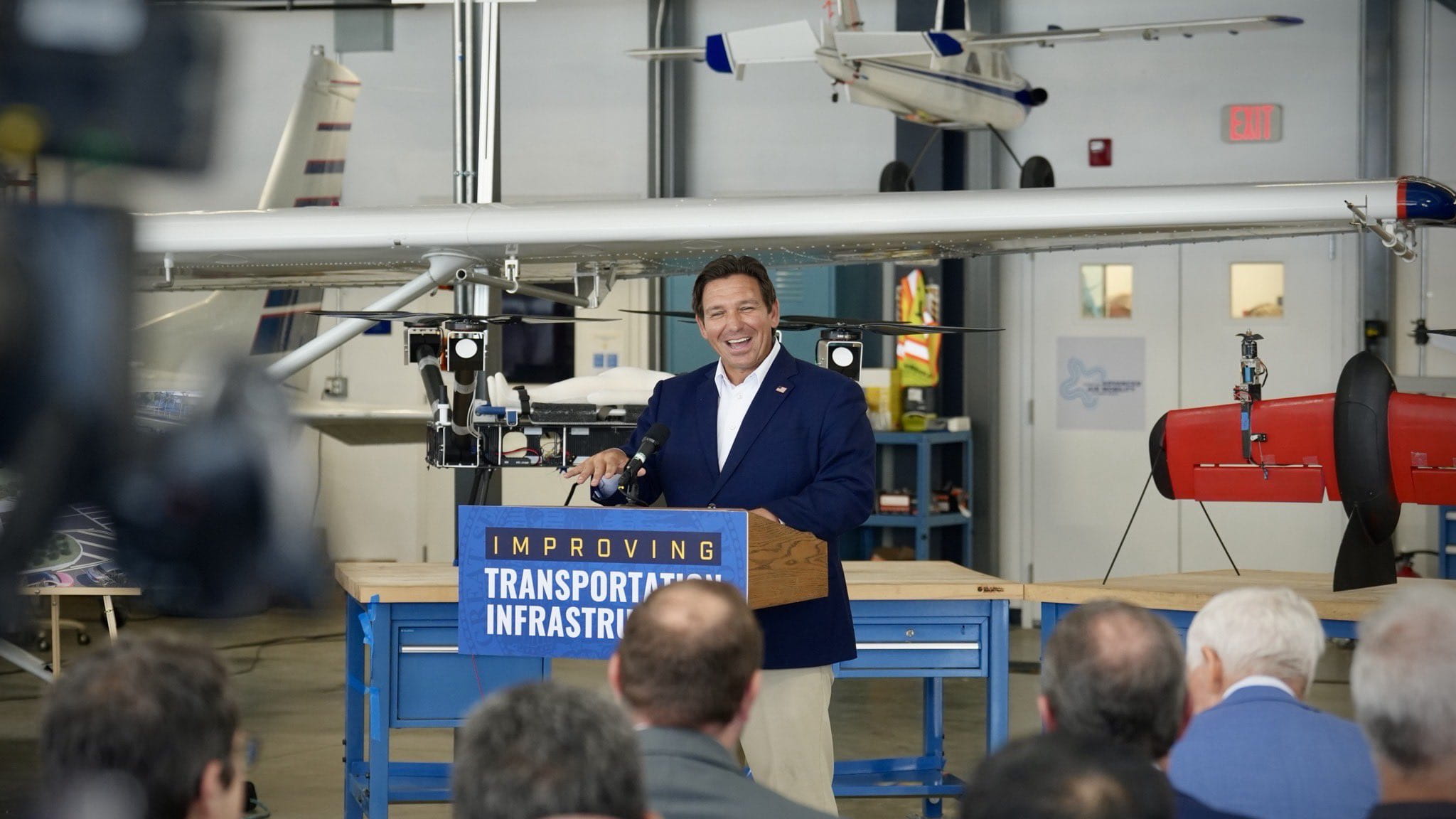 Florida Governor Ron DeSantis in Airplane Hangar