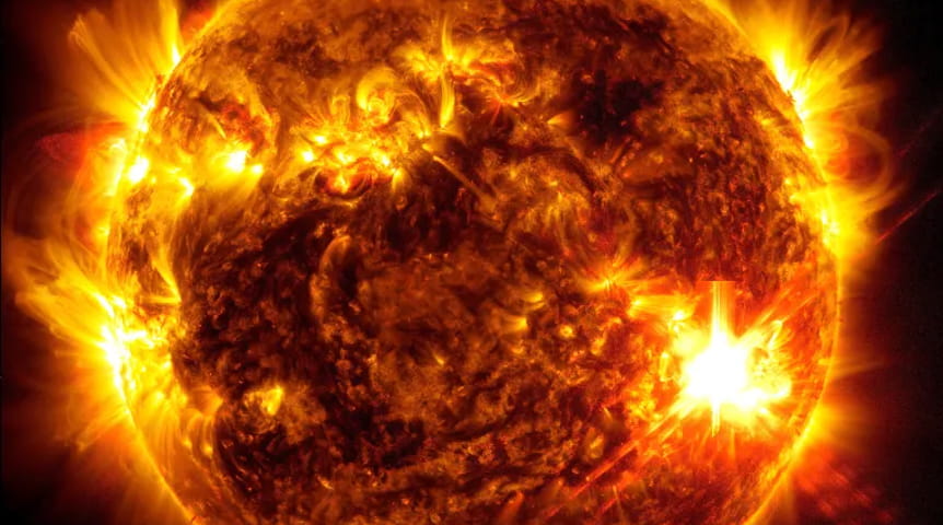 NASA image of sun and solar flares