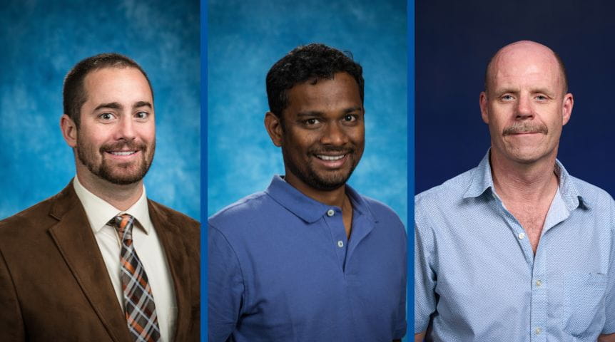 Aerospace Engineering faculty members (from left) Drs. Mark Ricklick, Ebenezer P. Gnanamanickam and Scott Martin 