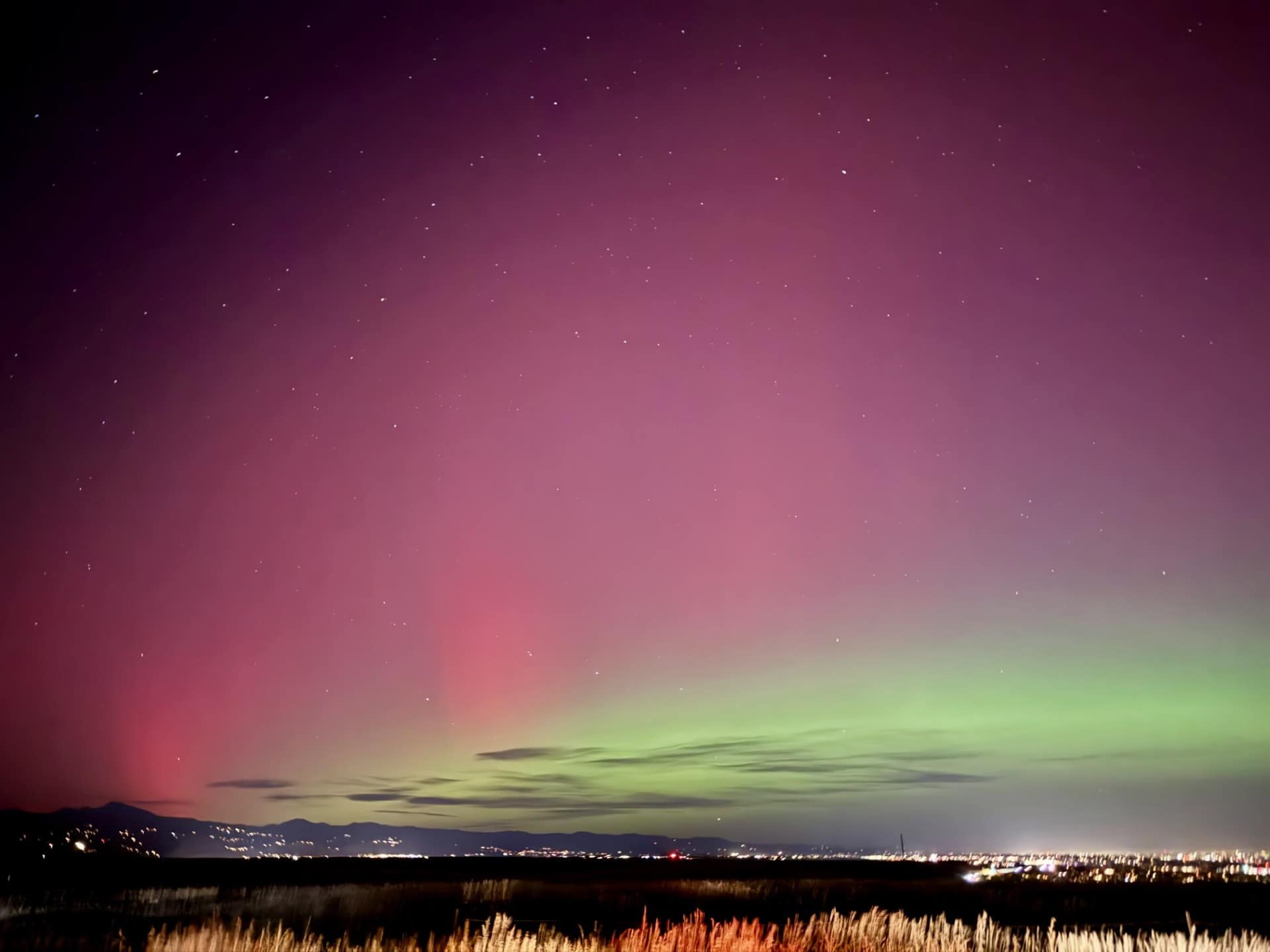 Northern lights at night over Colorado.