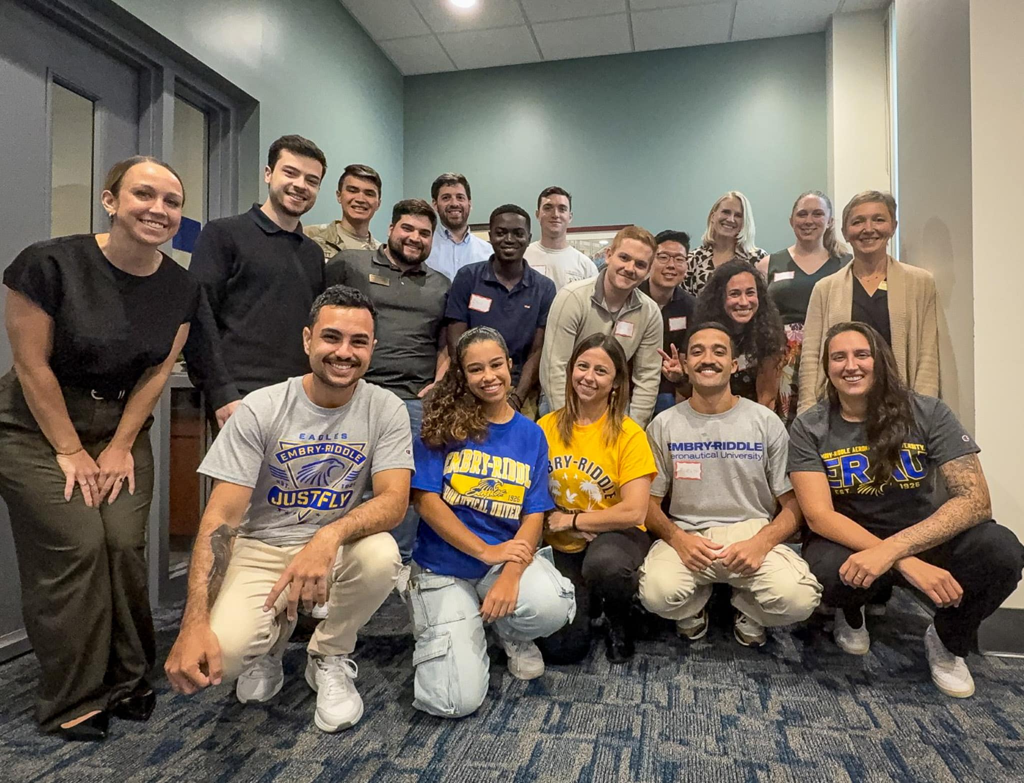 Brazilian Air Force air traffic controller Brad Marim (far left, first row) was one of the five students chosen from his English for Air Traffic Controllers course to visit the Daytona Beach Campus for two weeks in November 2024.