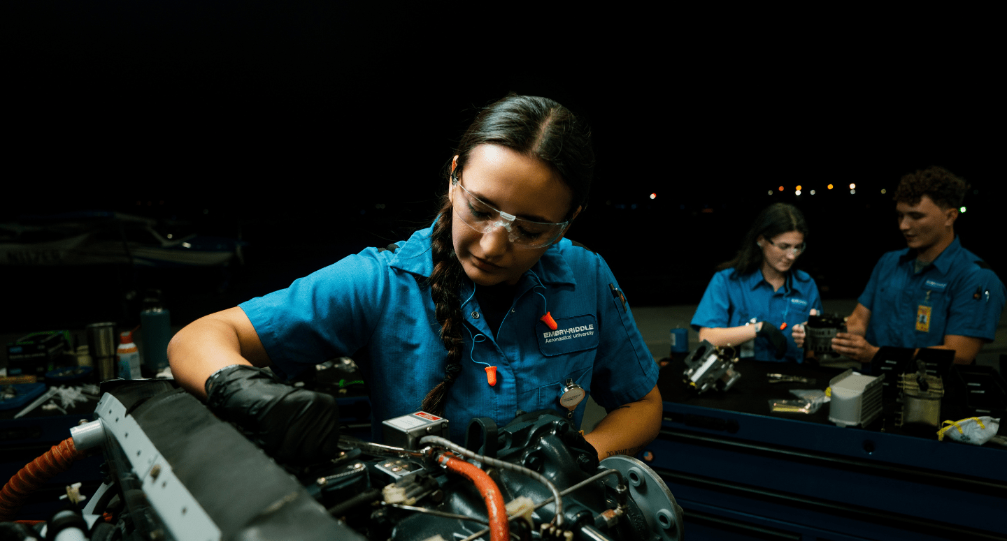 Young professionals in aviation maintenance.