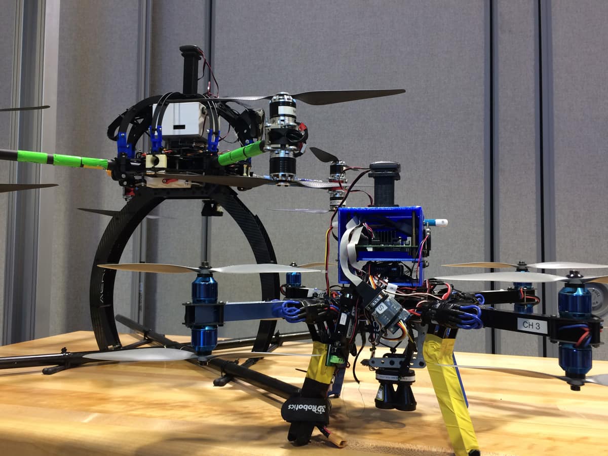 Pair of quad-copters on a desk