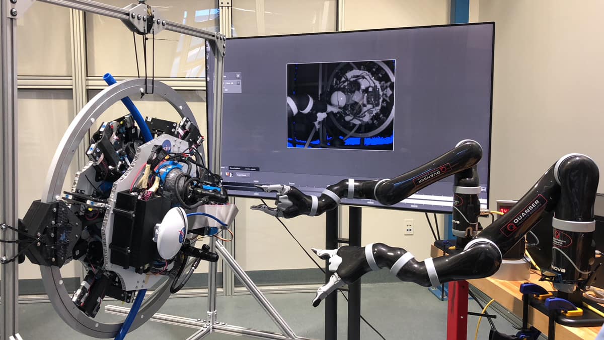 Drone and robotics arms in a lab