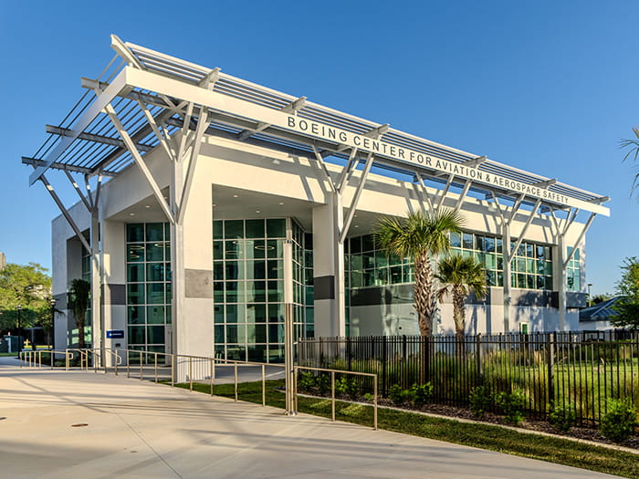 Exterior view of the Boeing Center for Aviation and Aerospace Safety on Embry-Riddle's Daytona Beach campus.
