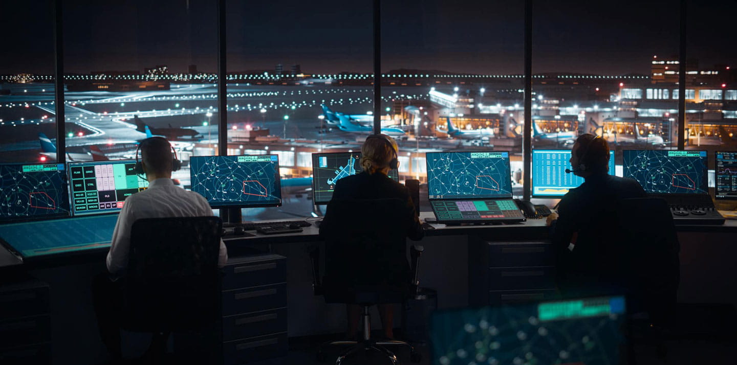 Air traffic controllers in the tower.