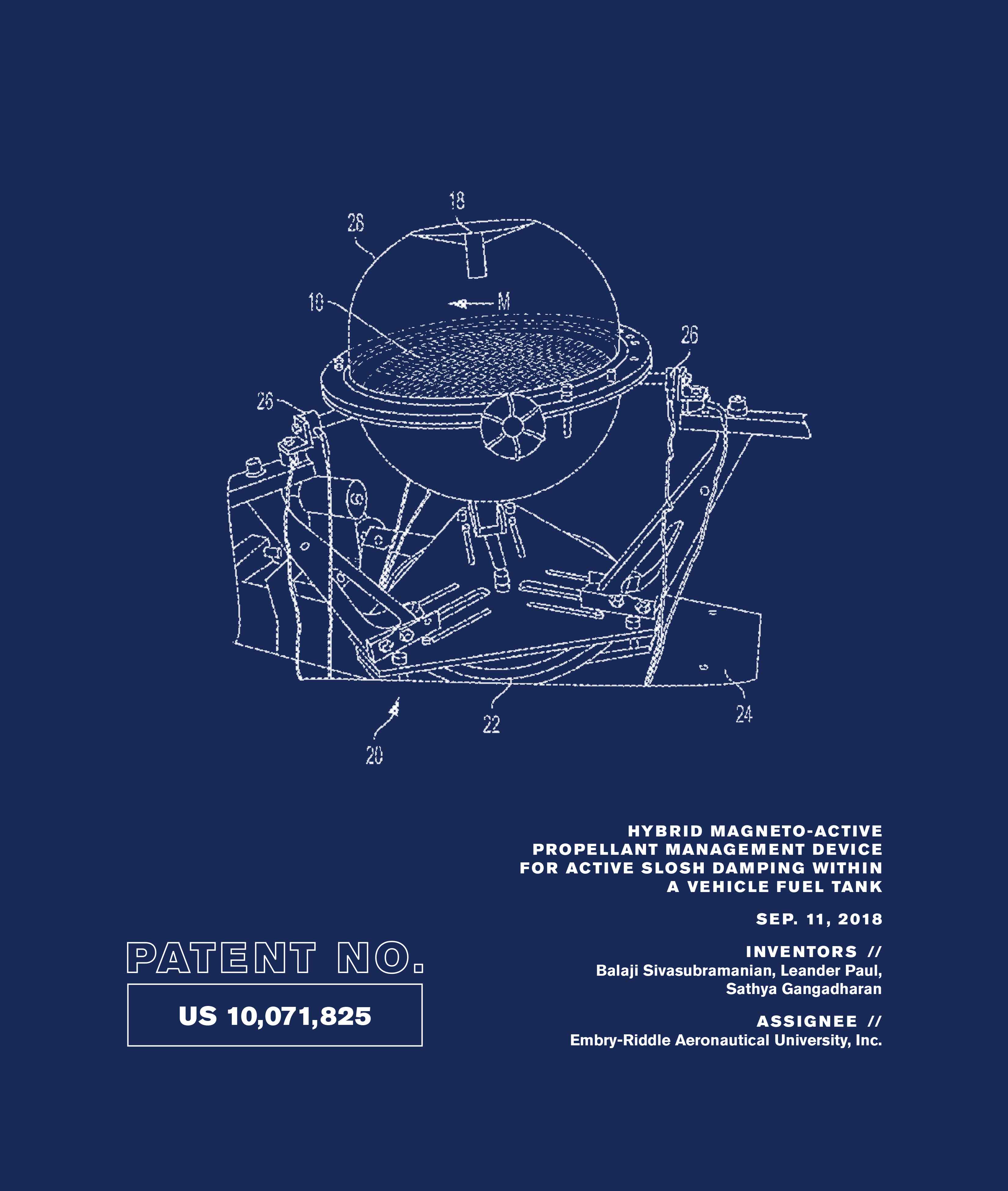 Patent No. US 10,071,825: Hybrid Magneto-Active Propellant Management Device for Active Slosh Damping Within a Vehicle Fuel Tank