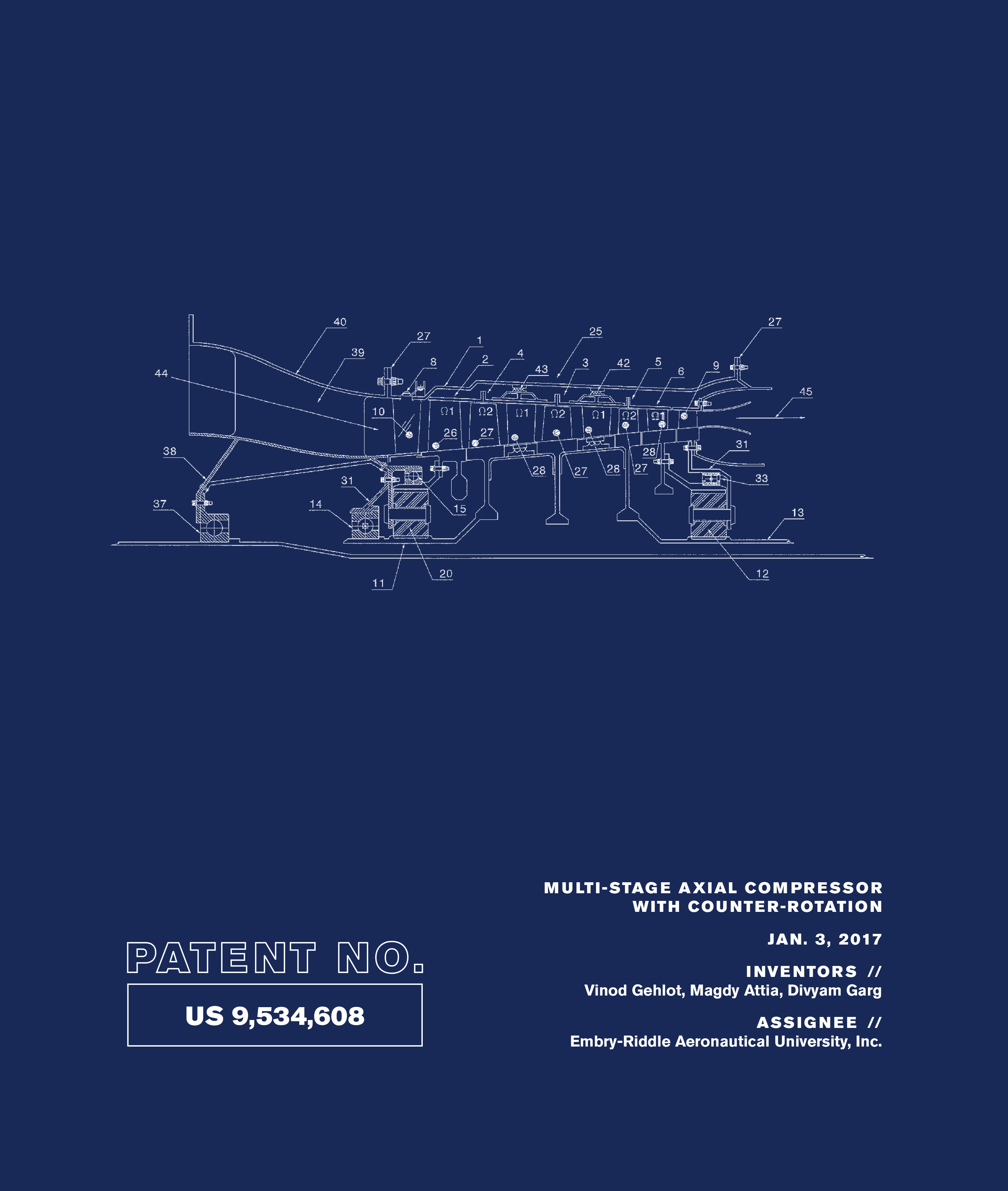 Patent No. US 9,534,608: Multi-Stage Axial Compressor With Counter-Rotation