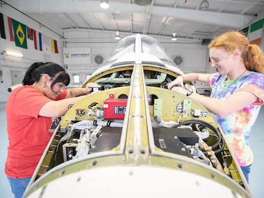Students in the AMS Hangar and Ramp