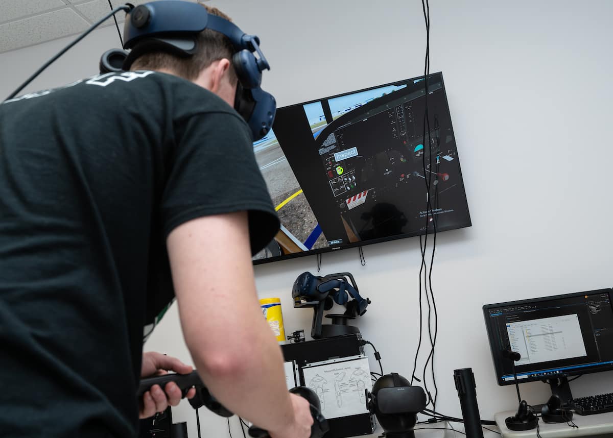 A person wearing a virtual reality headset.