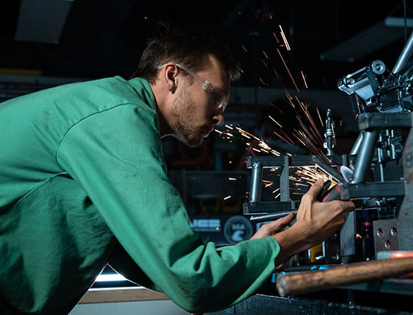 Student working in the Formula SAE Lab