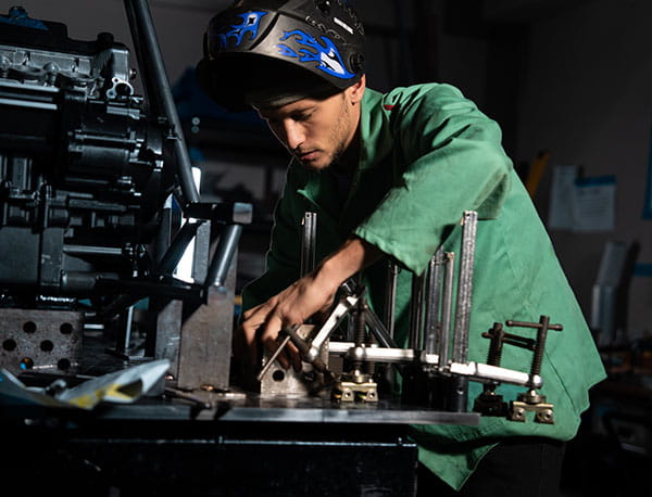 Student working in the Formula SAE Lab