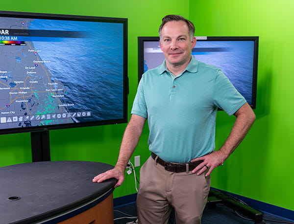 Professor Rob Eicher in the Meteorology Broadcasting Studio