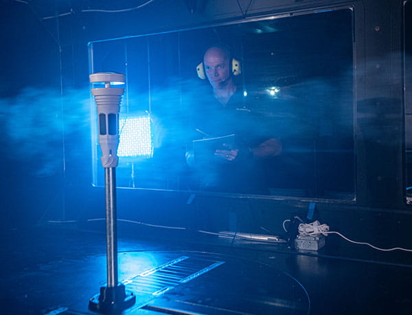 David St. John tests the Tempest device in the Wind Tunnel Facility