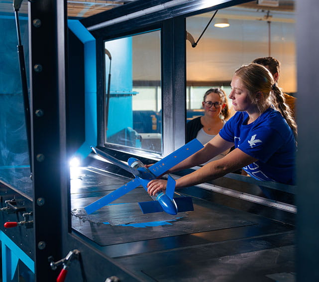 Student researcher in the Wind Tunnel Lab