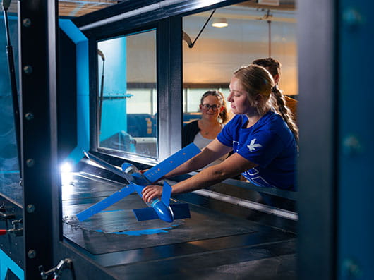 Student researcher in the Wind Tunnel Lab