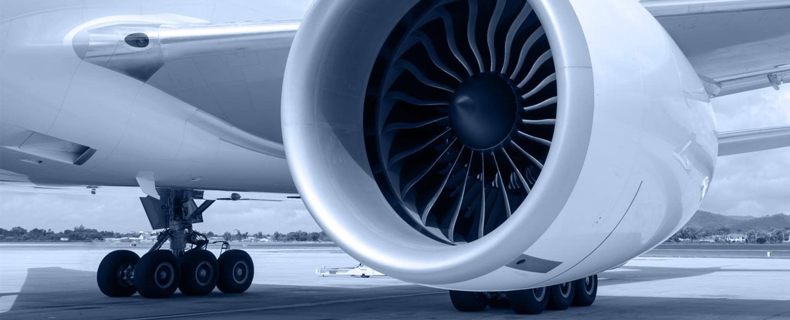 Close-up of of commercial airplane jet engine.