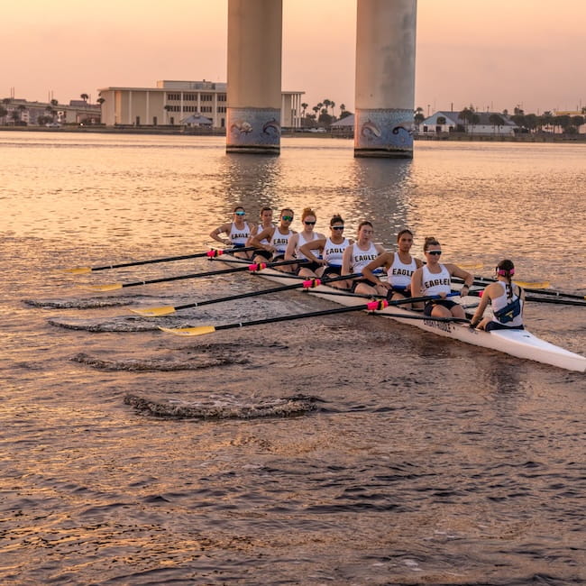 Embry-Riddle rowing team rows at sunset