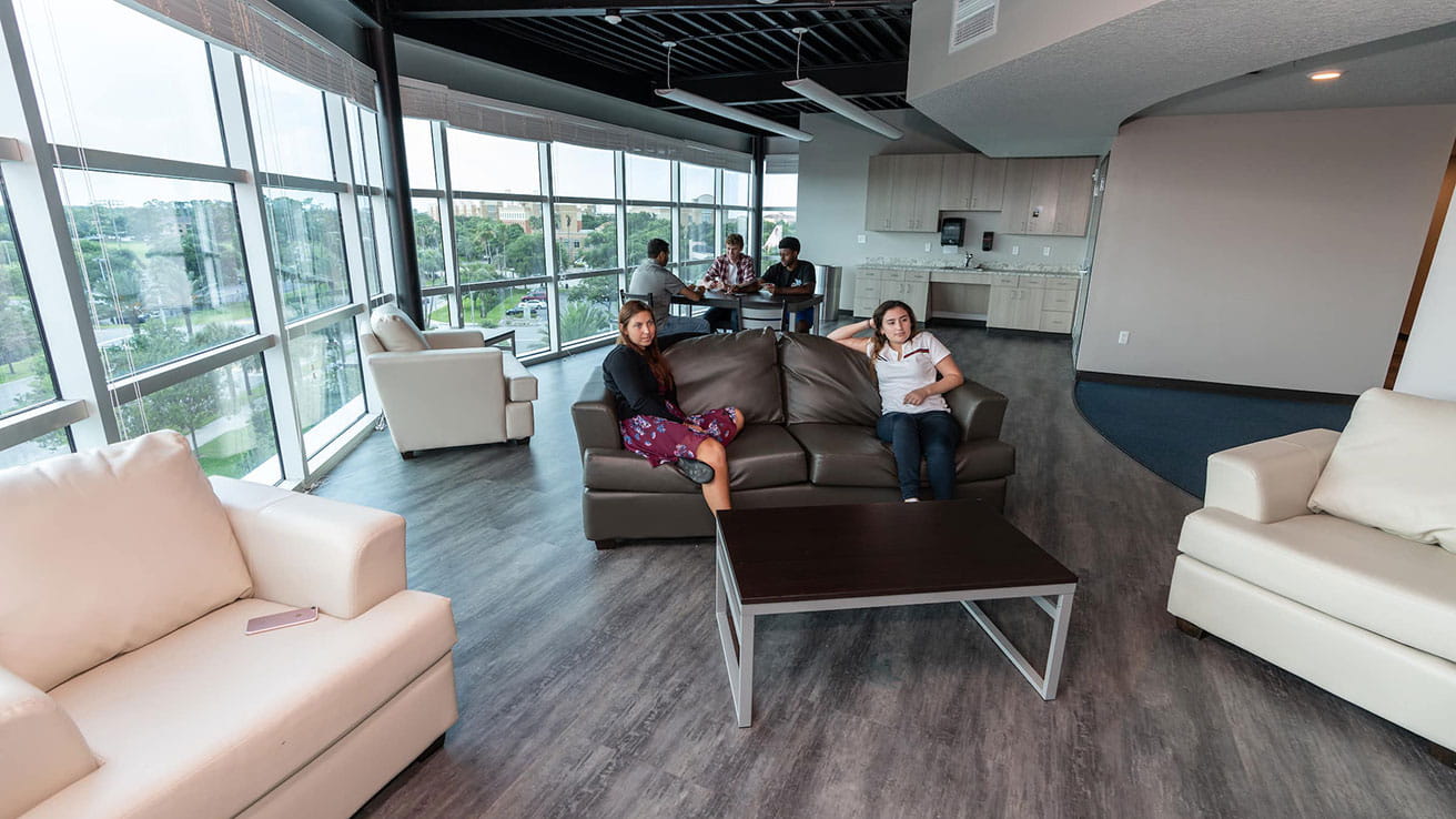 Students hang out in the common area