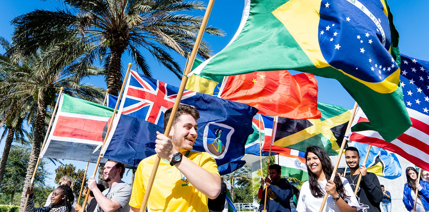 Embry-Riddle students celebrate the start of International Week with a Flag Parade