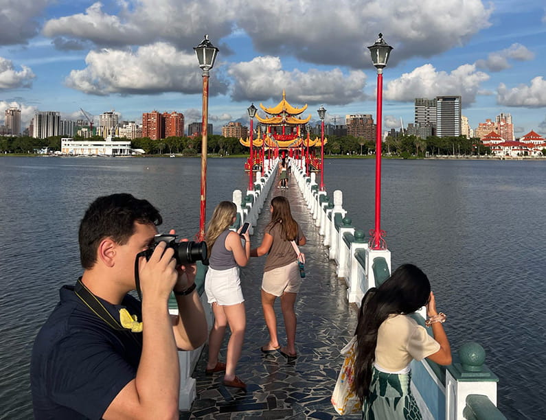 Tourists on a bridge in Taiwan