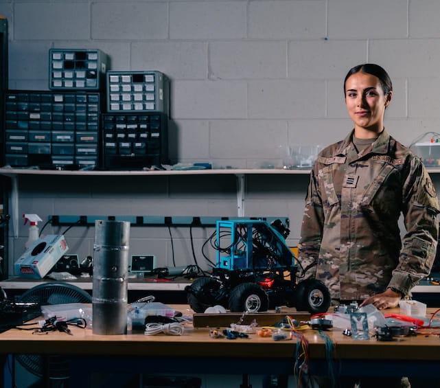 A female student in Army fatigues