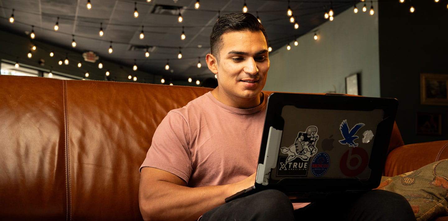 Student studying in a coffee shop