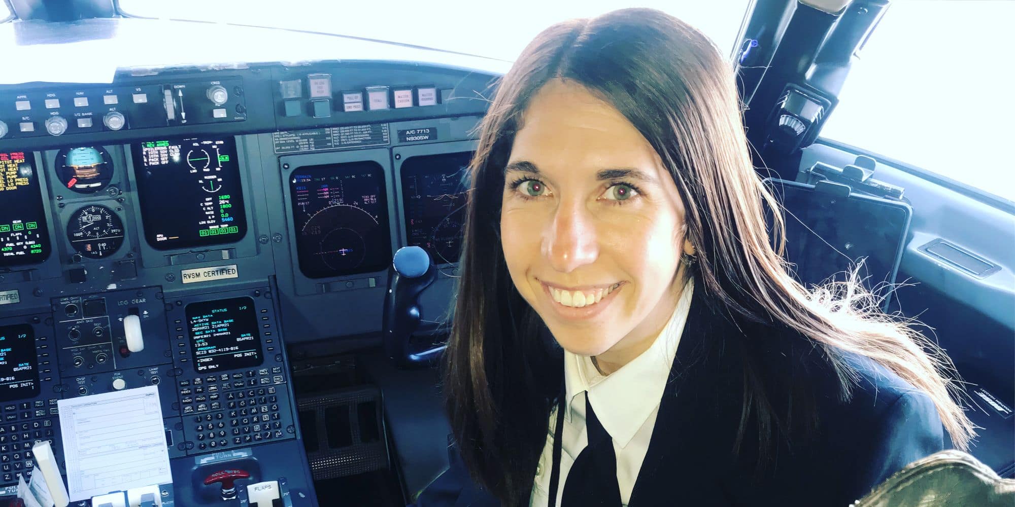Aeronautics Student Adva Amir ('22) in the cockpit of an aircraft