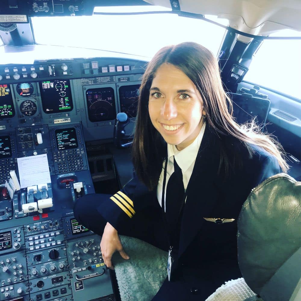 Aeronautics Student Adva Amir ('22) in the cockpit of an aircraft