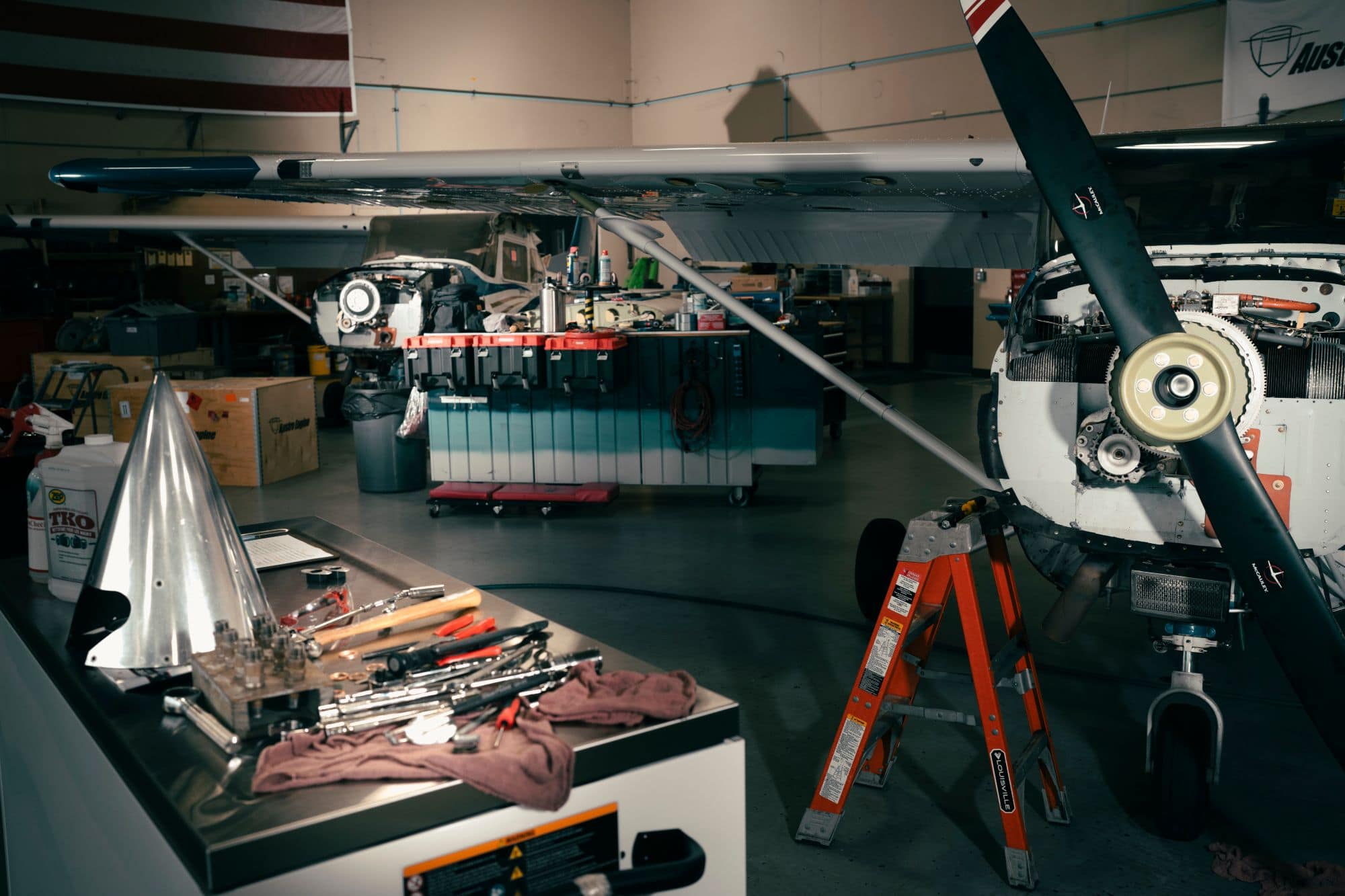 Two aircraft inside the Fleet Maintenance Hangar, where Portia Ani and her colleagues keep the school’s training fleet flying. (Photo: Embry-Riddle / Bill Fredette-Huffman)