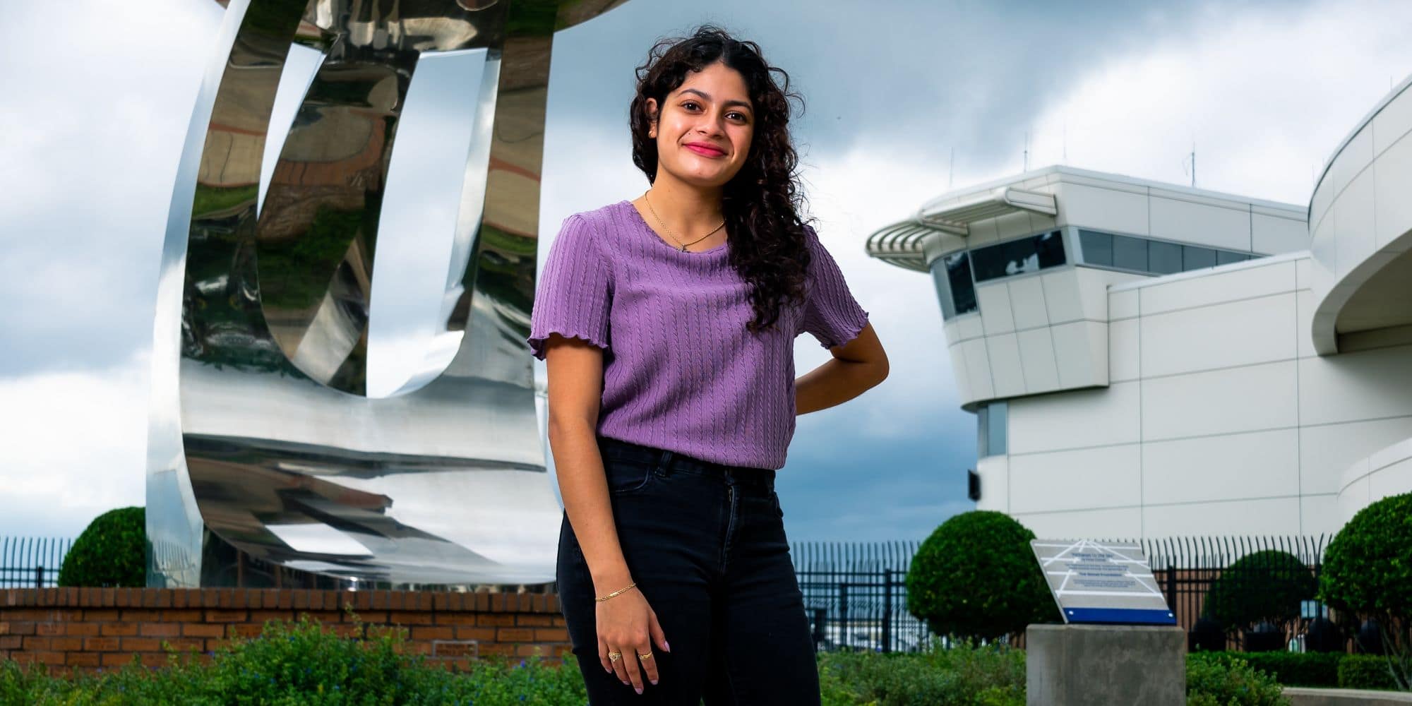 Aerospace and Occupational Safety major Odalis Bonilla (’25) has an advantage in her future career, thanks to Embry-Riddle’s partnership with Boeing. (Photo: Embry-Riddle / Connor McShane) 