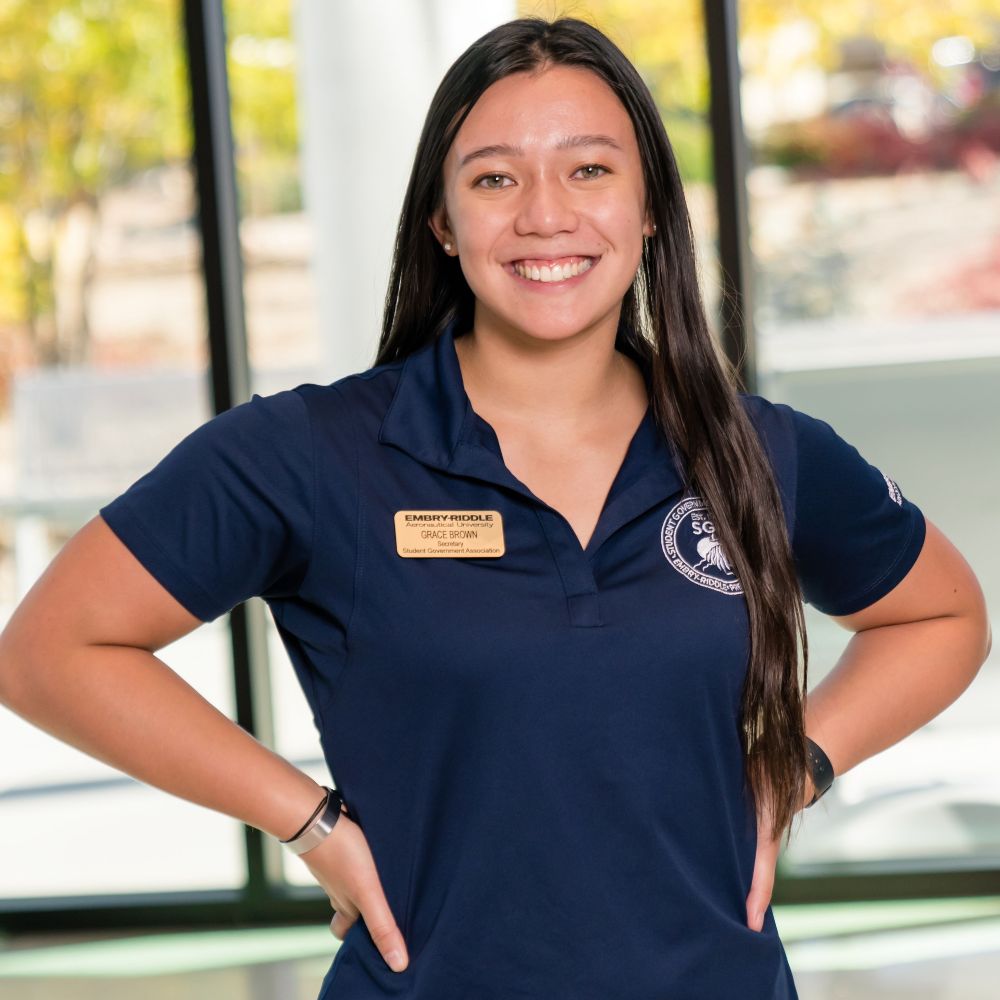 Global Security & Intelligence Studies major Grace Brown ('24) is a student ambassador for Embry-Riddle in addition to her role in the Student Government Association (SGA). (Photo: Embry-Riddle / Connor McShane)