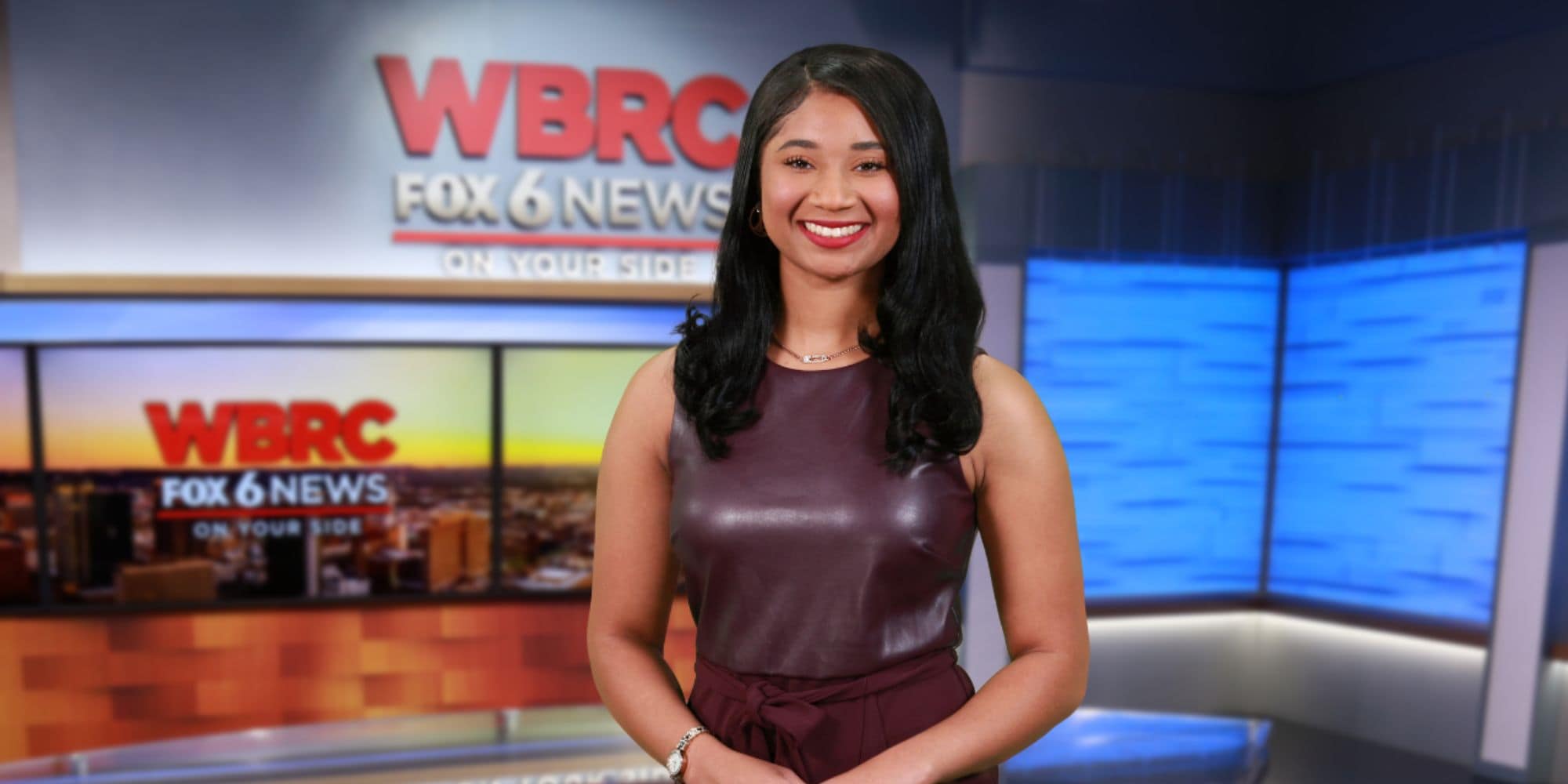 Dual Enrollment student Tonia Brown on the set of WBRC Fox 6 News studies Meteorology which includes a minor in Communications and Broadcast Media. 