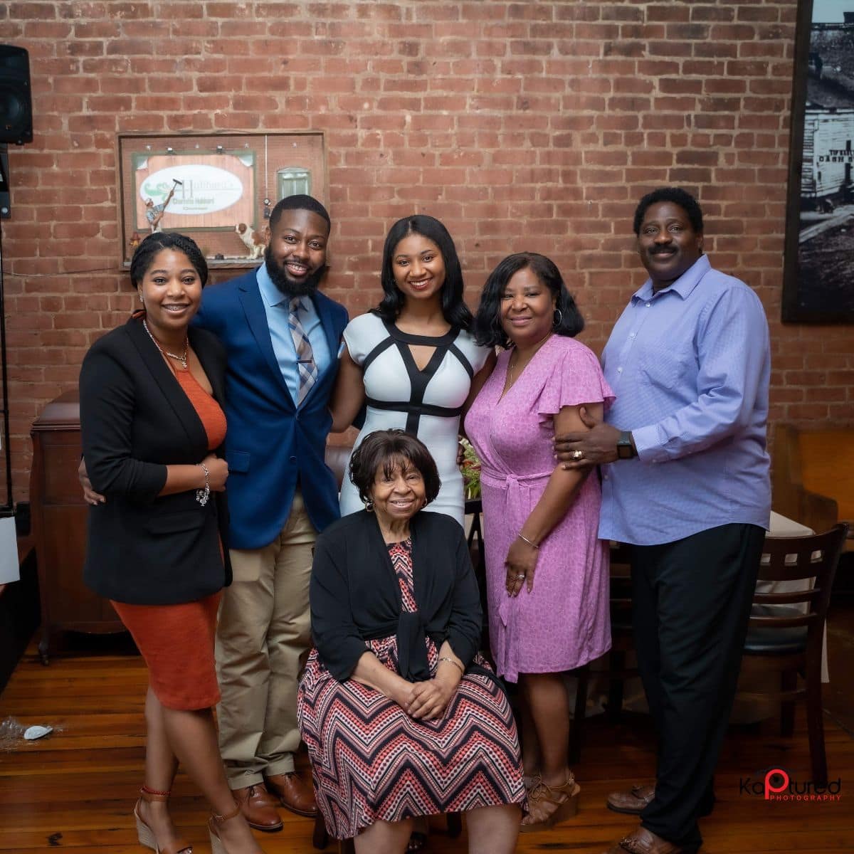 Members of Tonia Brown’s family at a recent get together. From left, Toneen, Tonia’s fiancé Cash Davis, Tonia, mother Deneen, father Tony and Grandma Diggs (seated).
