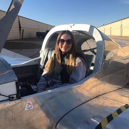 Calen Crockett gets ready to take a flight in the Van’s RV-12iS aircraft that she helped build. (Photo: Calen Crockett)