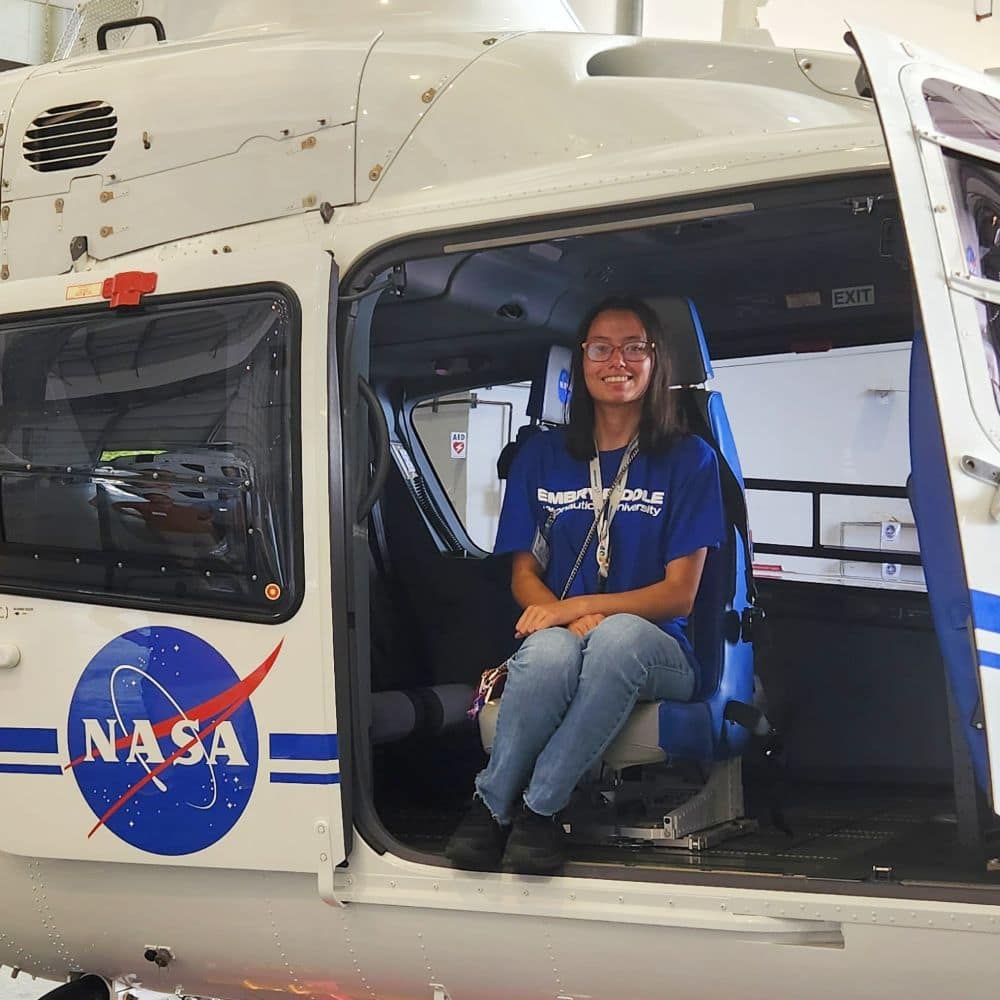 Boeing Scholar Callista Herdt, pursuing a B.S. in Aeronautical Science at Embry-Riddle Aeronautical University, touring a Boeing Facility near the Kennedy Space Center.