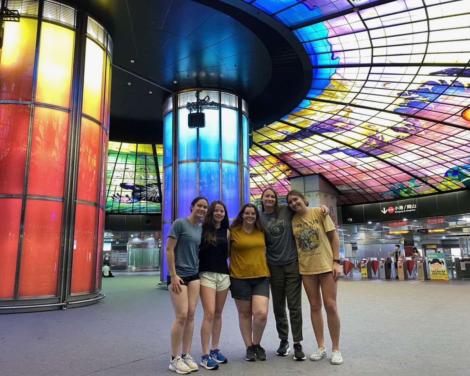 A few classmates and myself at one of the KMRT metro stops. This was the Formosa Boulevard stop and this area is known as the Dome of Light. (Photo: Alix Craft)
