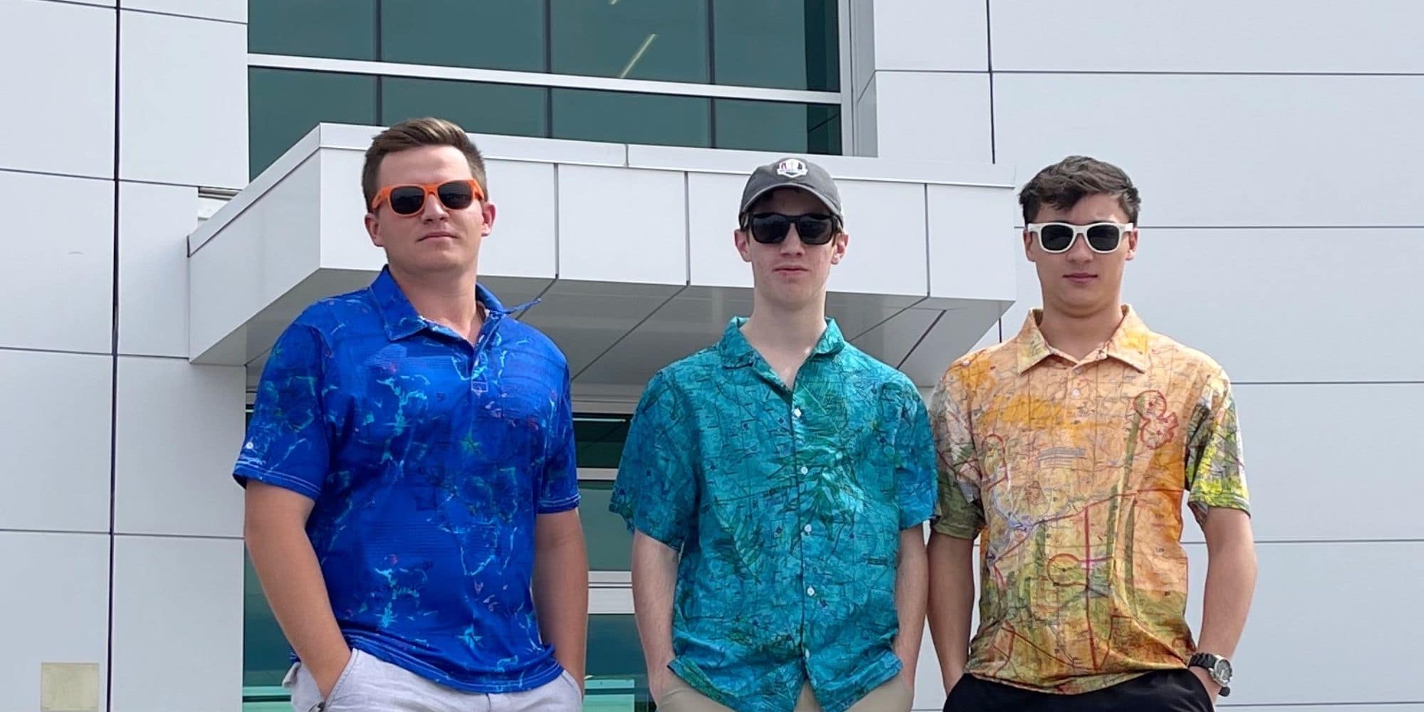 From left to right, Jordan Garypie, his roommate Kyle Neighbors (’25) and friend Tyler Trigg (’25) model some Pilot Quarters shirts. (Photo: Jordan Garypie)
