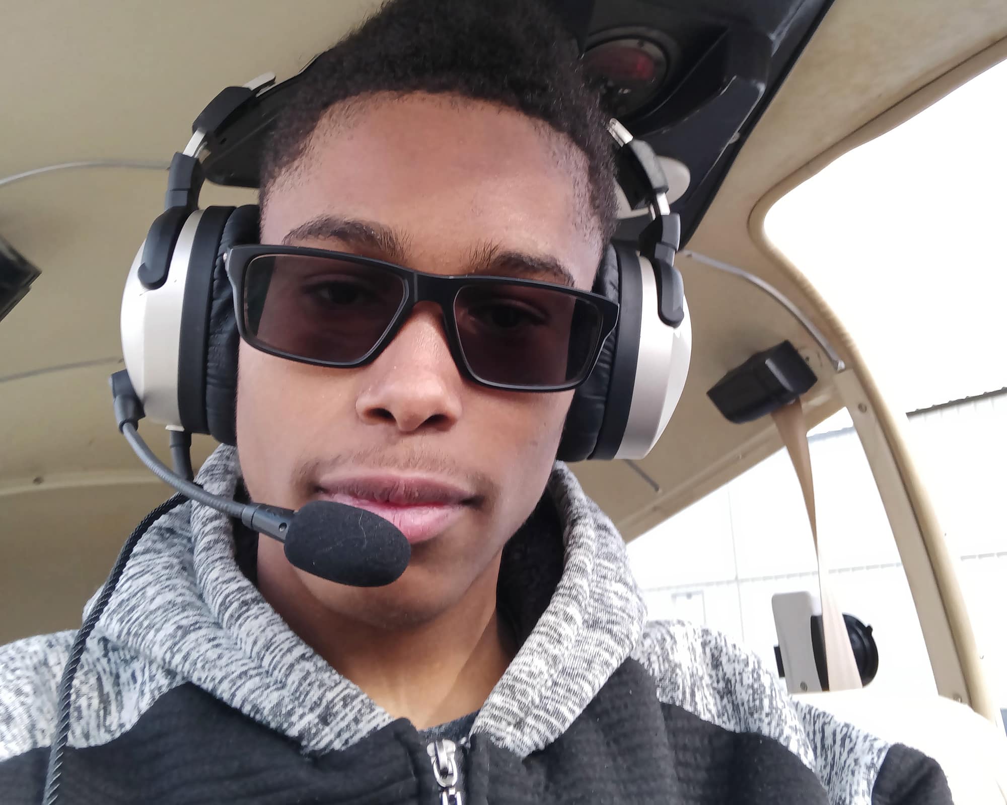 With headset in place, Josiah Moise is ready to add some more flight time to the growing total in his pilot logbook. 
